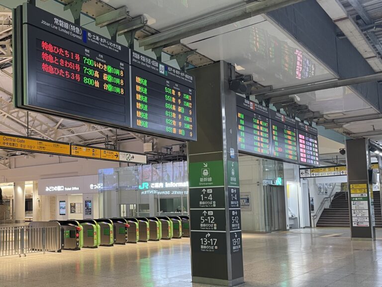JR ticket gates and departure boards at a Tokyo station