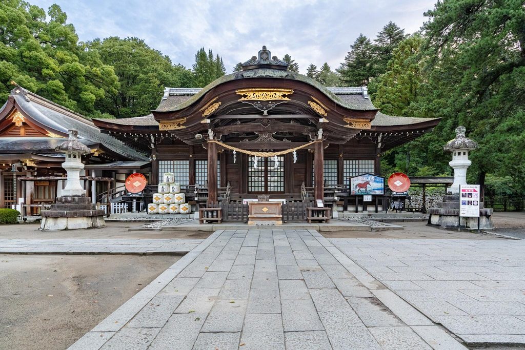 The worship hall of Takeda Shrine in Kofu, on the site of the Takeda clan's residence