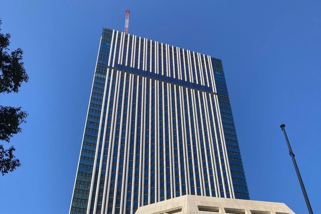 A tower in Otemachi rising above the trees; Aman Tokyo fills the top six floors of Otemachi Tower A tower in Otemachi rising above the trees; Aman Tokyo fills the top six floors of Otemachi Tower