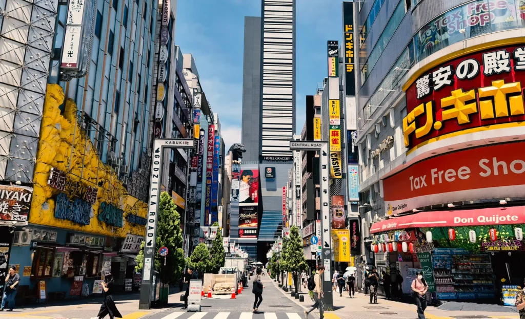 Kabukicho street in Shinjuku with the Godzilla head above the Toho Building