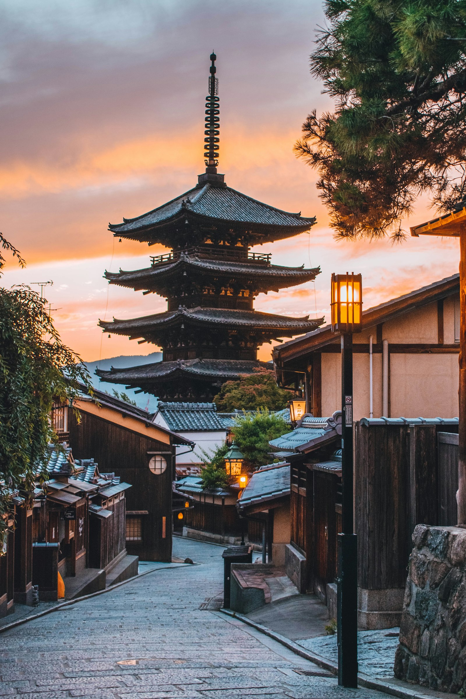 Yasaka Pagoda seen from a narrow street on a Gion walking tour in Kyoto