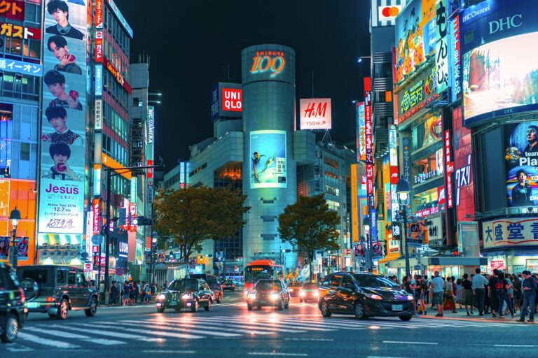 Shibuya Crossing at night, the start of most go kart tokyo routes