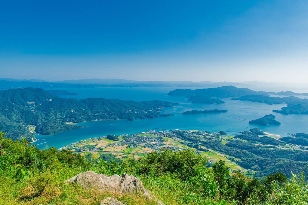 The view from the summit of Mount Kuratake over the sea and the islands of Amakusa The view from the summit of Mount Kuratake over the sea and the islands of Amakusa