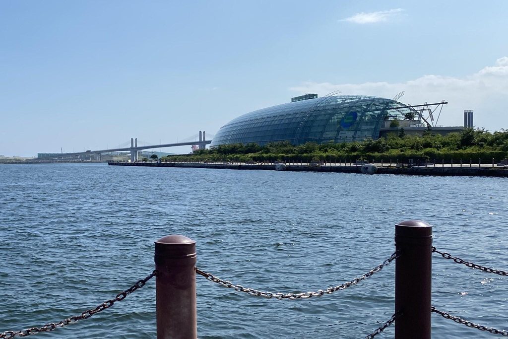 Aquamarine Fukushima's glass-roofed building across the harbour at Onahama port in Iwaki Aquamarine Fukushima's glass-roofed building across the harbour at Onahama port in Iwaki