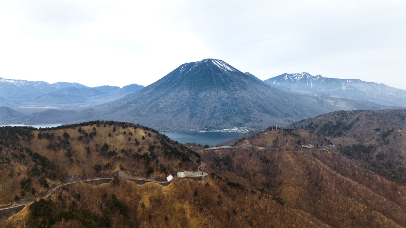 Mount Nantai and Lake Chuzenji from the air, Nikko, Tochigi, Japan