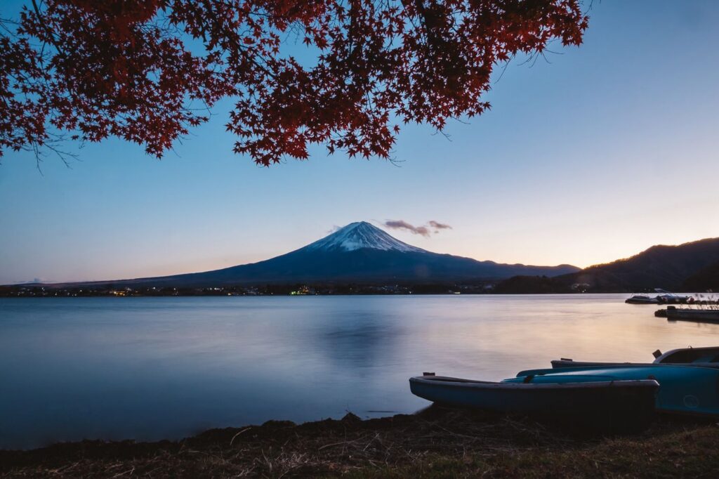Mt Fuji and autumn leaves at Lake Kawaguchi