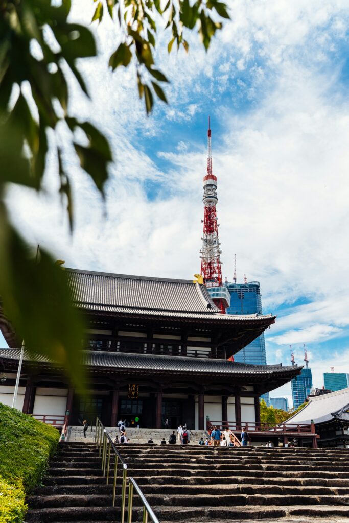 Zojoji temple in front of Tokyo Tower, a New Year's Eve bell-ringing spot