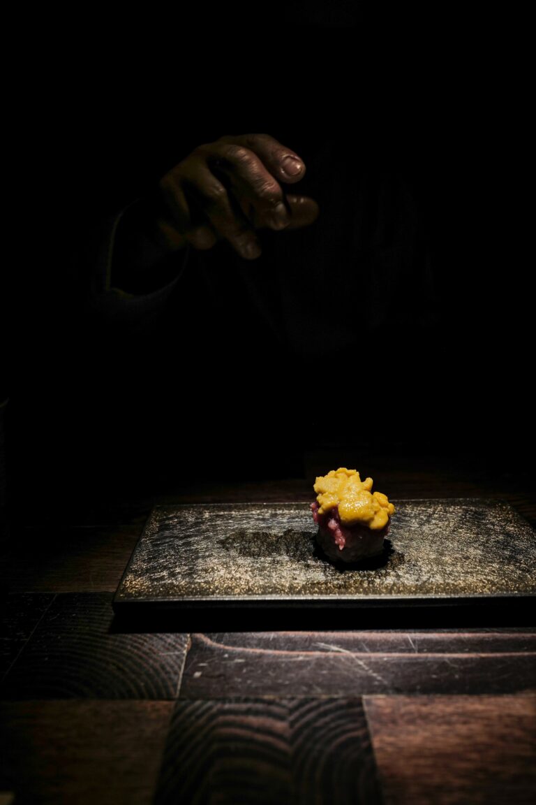 Omakase Tokyo: a piece of nigiri served at a sushi counter