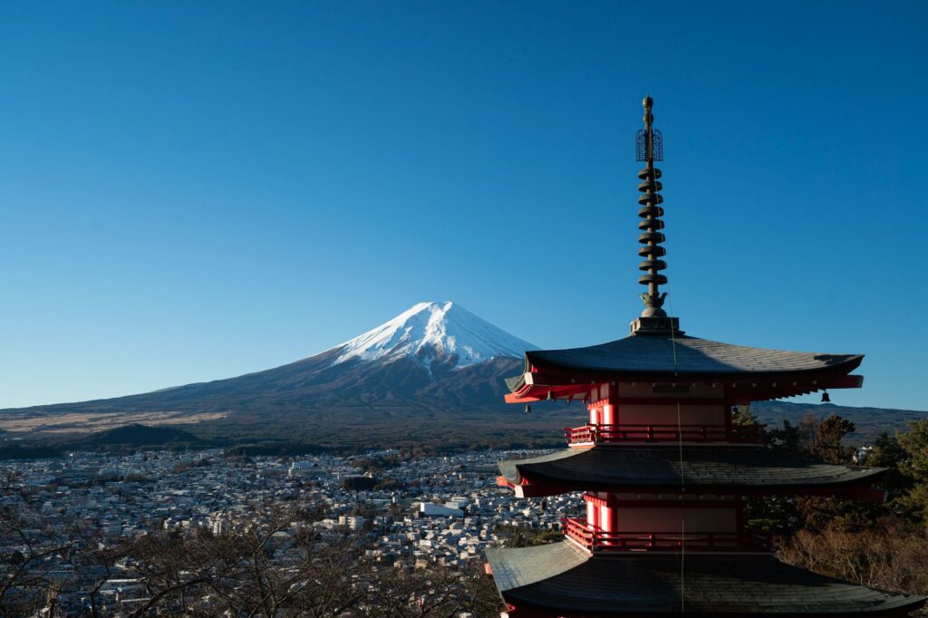 Chureito Pagoda and Mt Fuji in Fujiyoshida, near the Highland Resort Sumikko Gurashi rooms