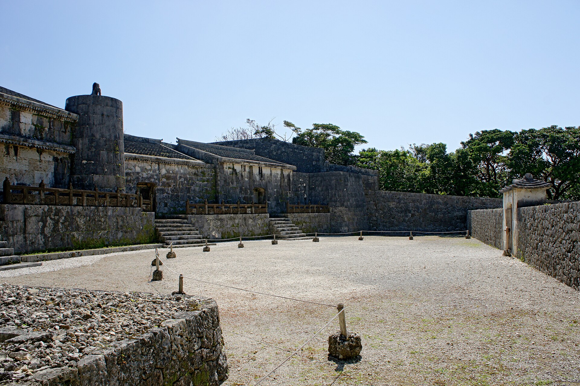 Tamaudun Royal Mausoleum in Shuri, Naha, the stone tomb of the Ryukyu kings behind its coral-gravel courtyard