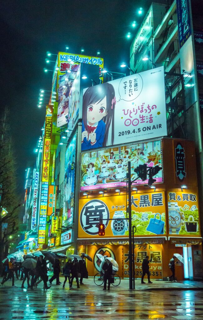 Things to do in Akihabara at night: anime billboards and neon lights