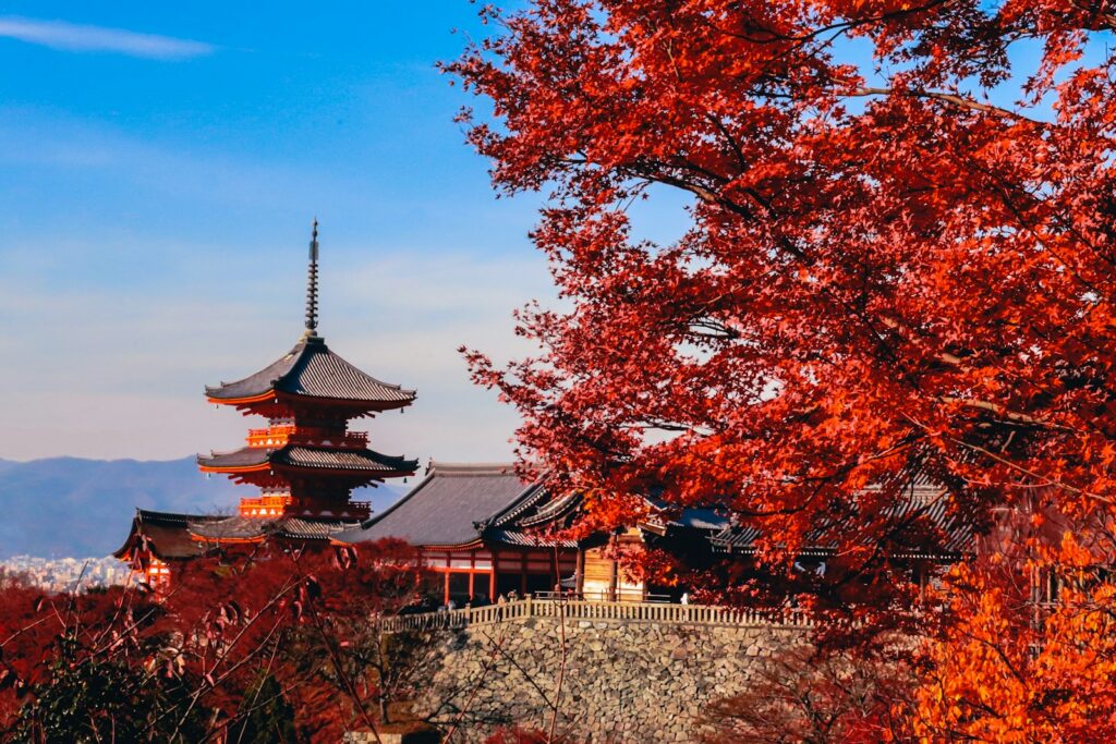 Kiyomizu-dera temple pagoda among trees, one of the top things to do in Kyoto
