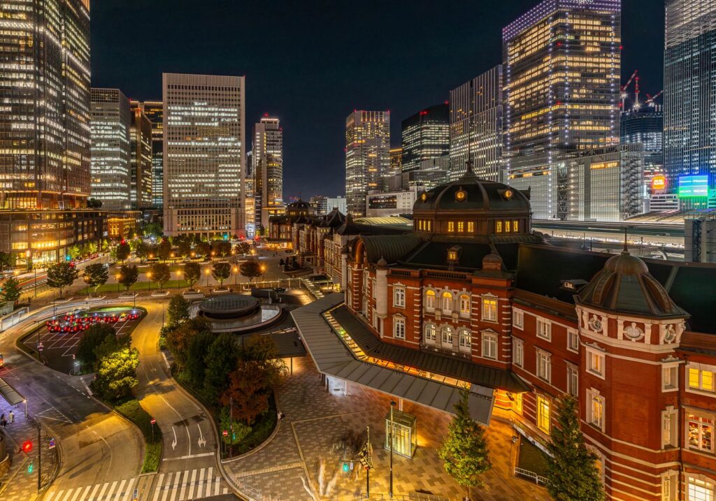 Tokyo Station Marunouchi side at night, start of the Marunouchi Illumination walk