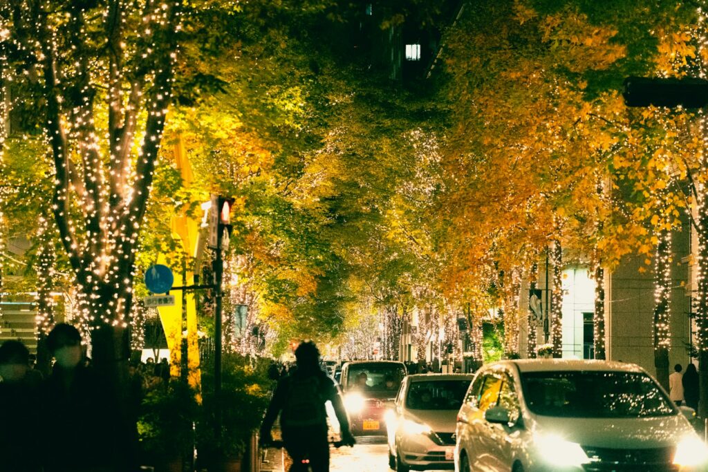 Marunouchi illumination – Christmas lights on street trees in Marunouchi, Tokyo