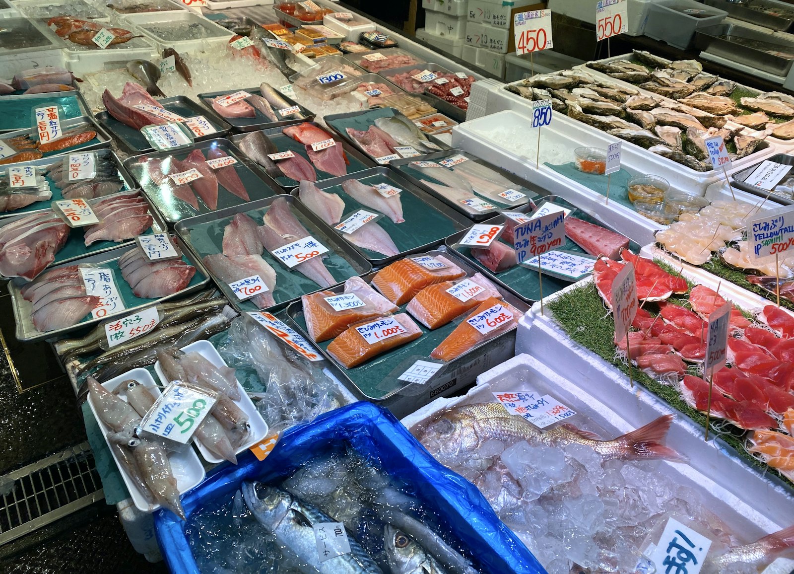 Fresh fish on sale at Toyosu Market, Tokyo