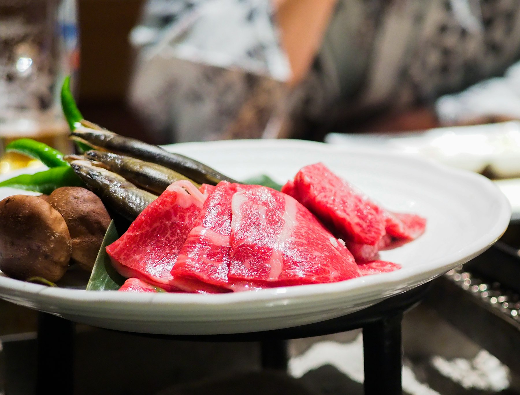 Plate of marbled wagyu for yakiniku